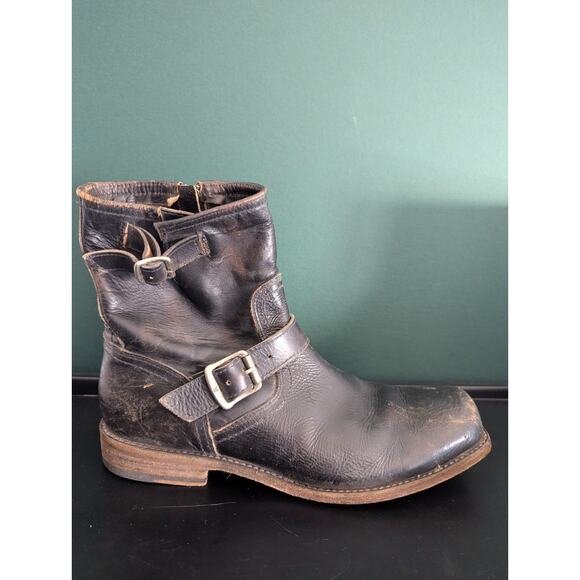 Vintage Frye Black Leather Ankle Zip Bucke Motorcycle Boots USA Men's 8 1/2D - Picture 5 of 16